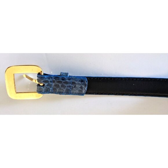Lot Of Two Women's Skinny Belts Genuine Reptile Leather Blue Gold 5 Holes Size M - Picture 11 of 12